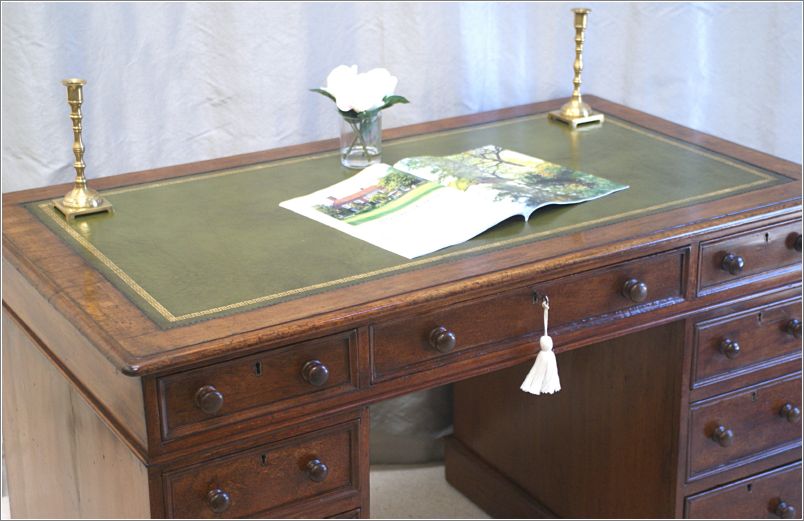 2055 Small Antique Mahogany Pedestal Desk (7)